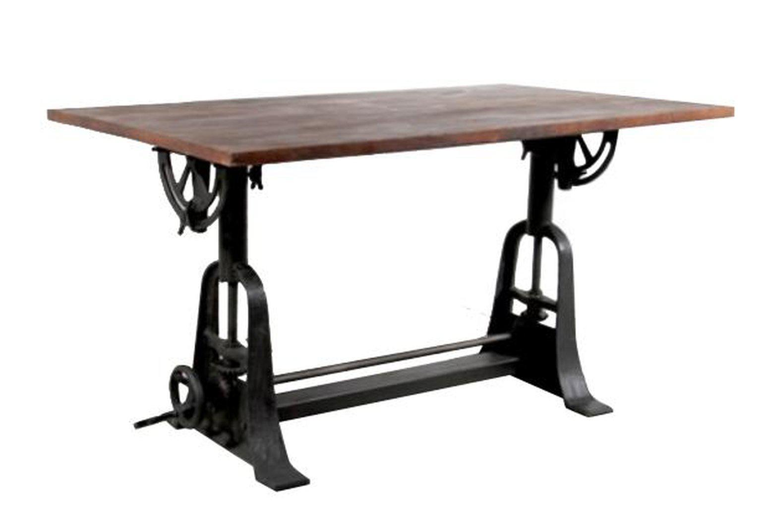 Industrial Cast Iron Base Adjustable Drafting Desk Tilting Hardwood