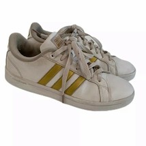Adidas Neo Cloudfoam Advantage 3 Gold Stripe White Leather Sneakers Shoes US 7 - $29.69
