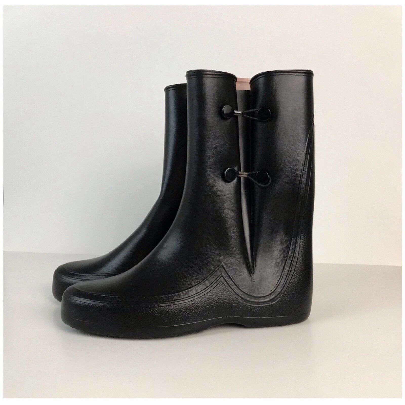 Vintage NOS 1960s Black Vinyl Wet Look Mid Calf Galoshes Rain Boots ...