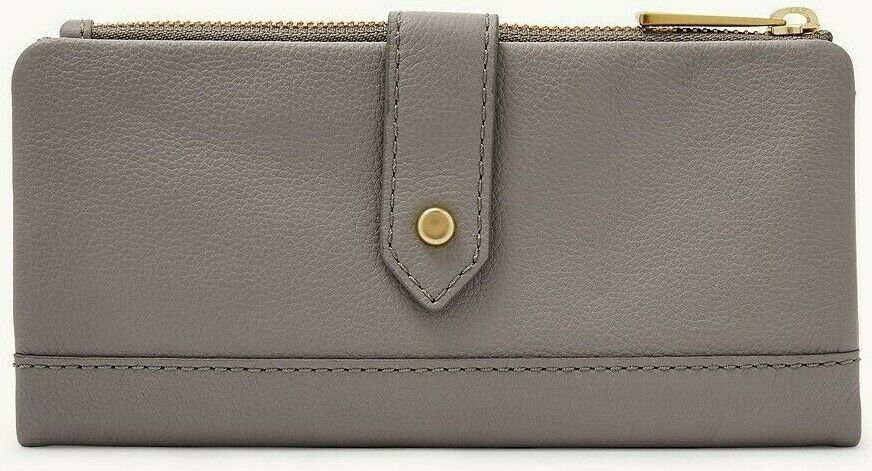 NWB Fossil Lainie Clutch Gray Leather Wallet SWL2060020 Purse $74 Dust Bag FS