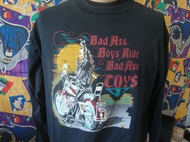 Vintage 90&#39;s Bad Ass Boys Ride Bad Ass Toys Motorcycle Biker T Shirt L  - $50.58