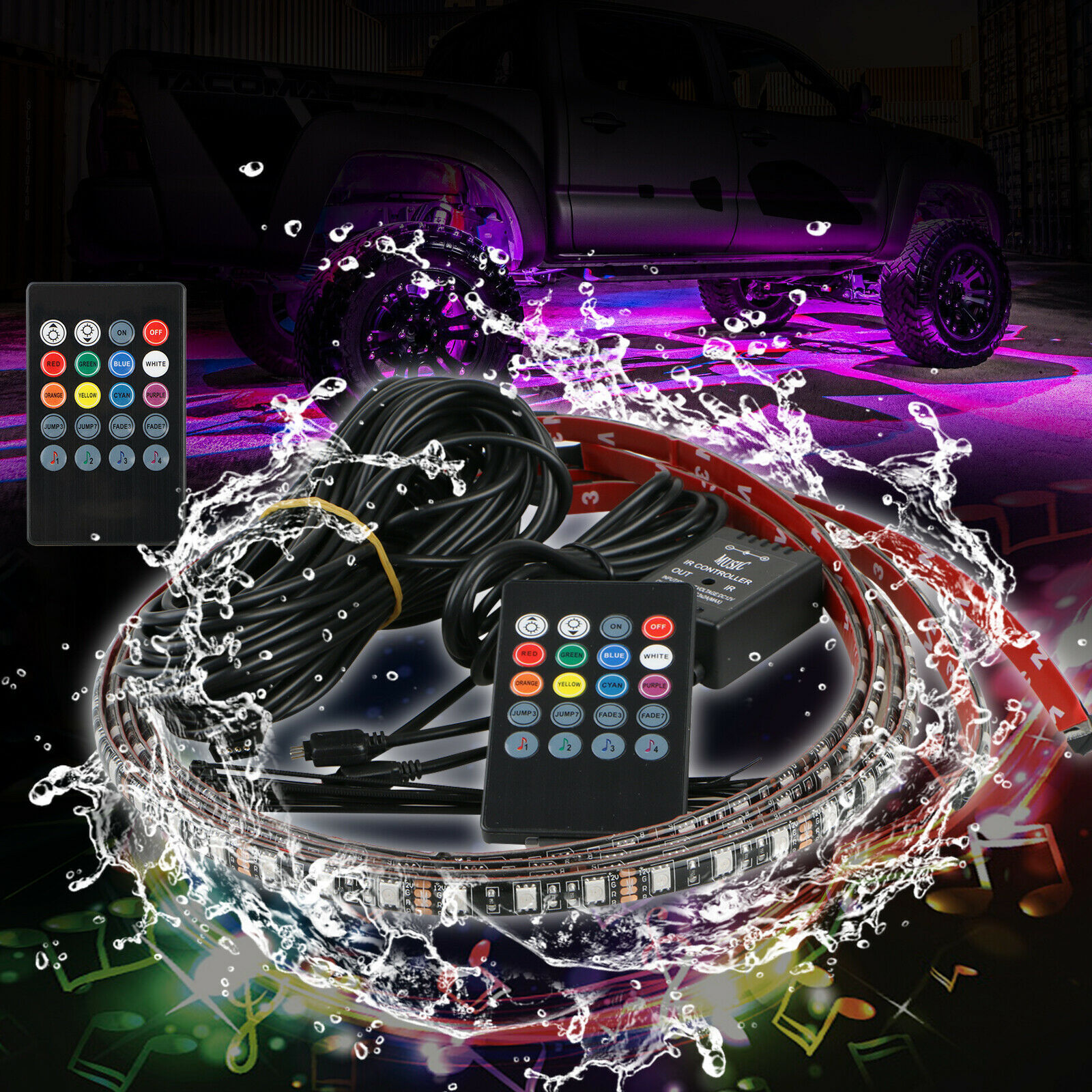 4Pcs RGB 48 LED Strip Under Car Tube Underglow Underbody System Neon Light Kit LED Lights