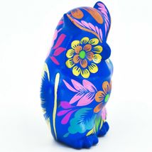 Handcrafted Painted Clay Ceramic Blue Fiesta Art Design Owl Figurine Made Peru image 4
