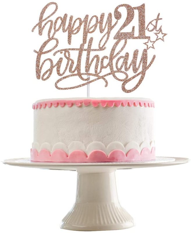 Happy 21st Birthday Cake Topper Rose Gold Glitter Double-sided Glitter NEW