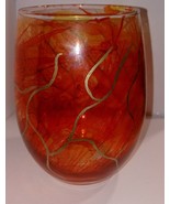 Festive Fall Stained Stemless Wine Glass Hand Painted Holiday Wine Barwa... - $10.00
