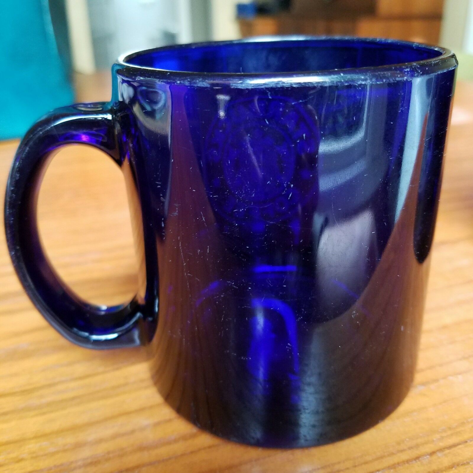 blue glass coffee cups