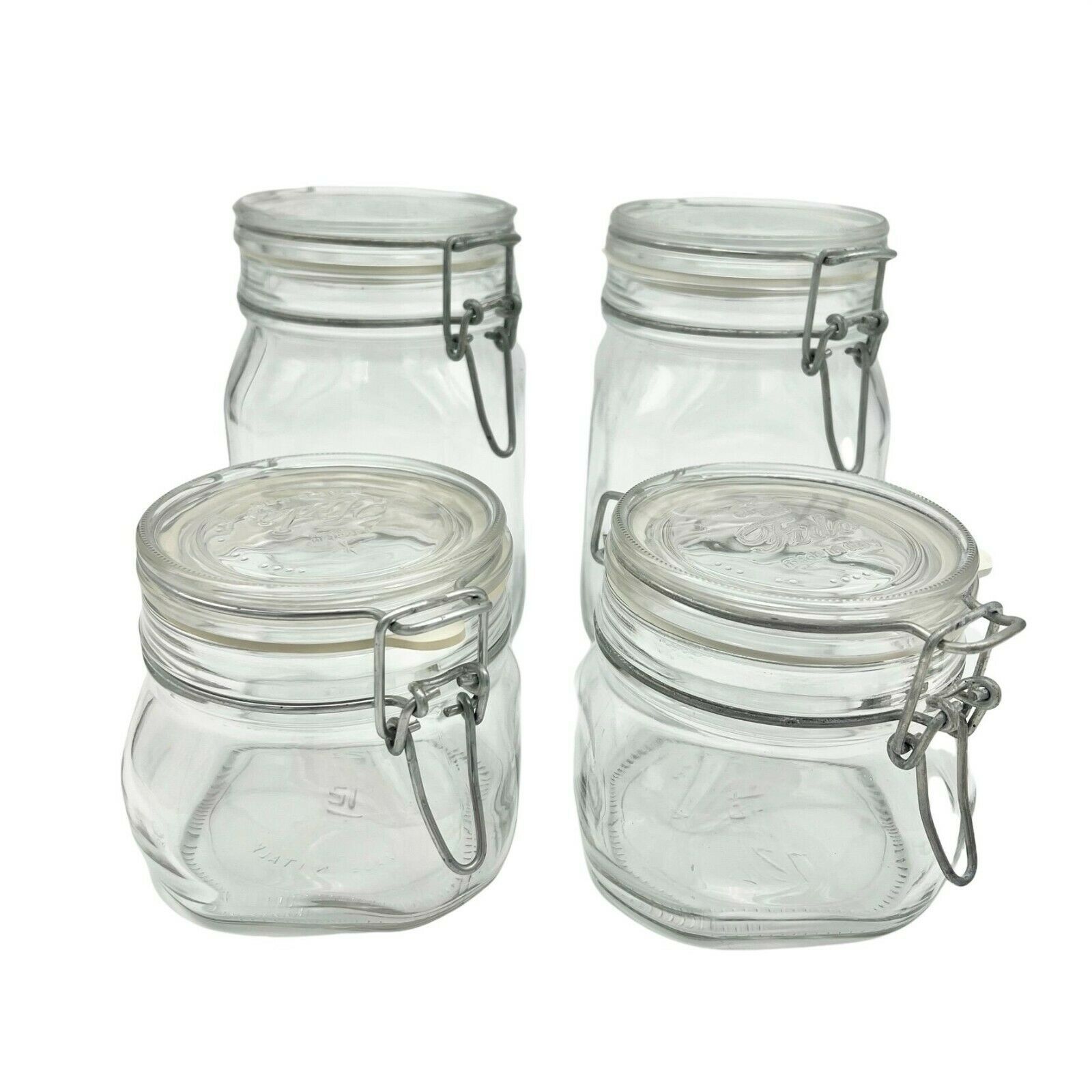 Set of 4 Bormioli Rocco Fido Air Tight Glass Jars Italy 1/2L 1L EUC - $29.70