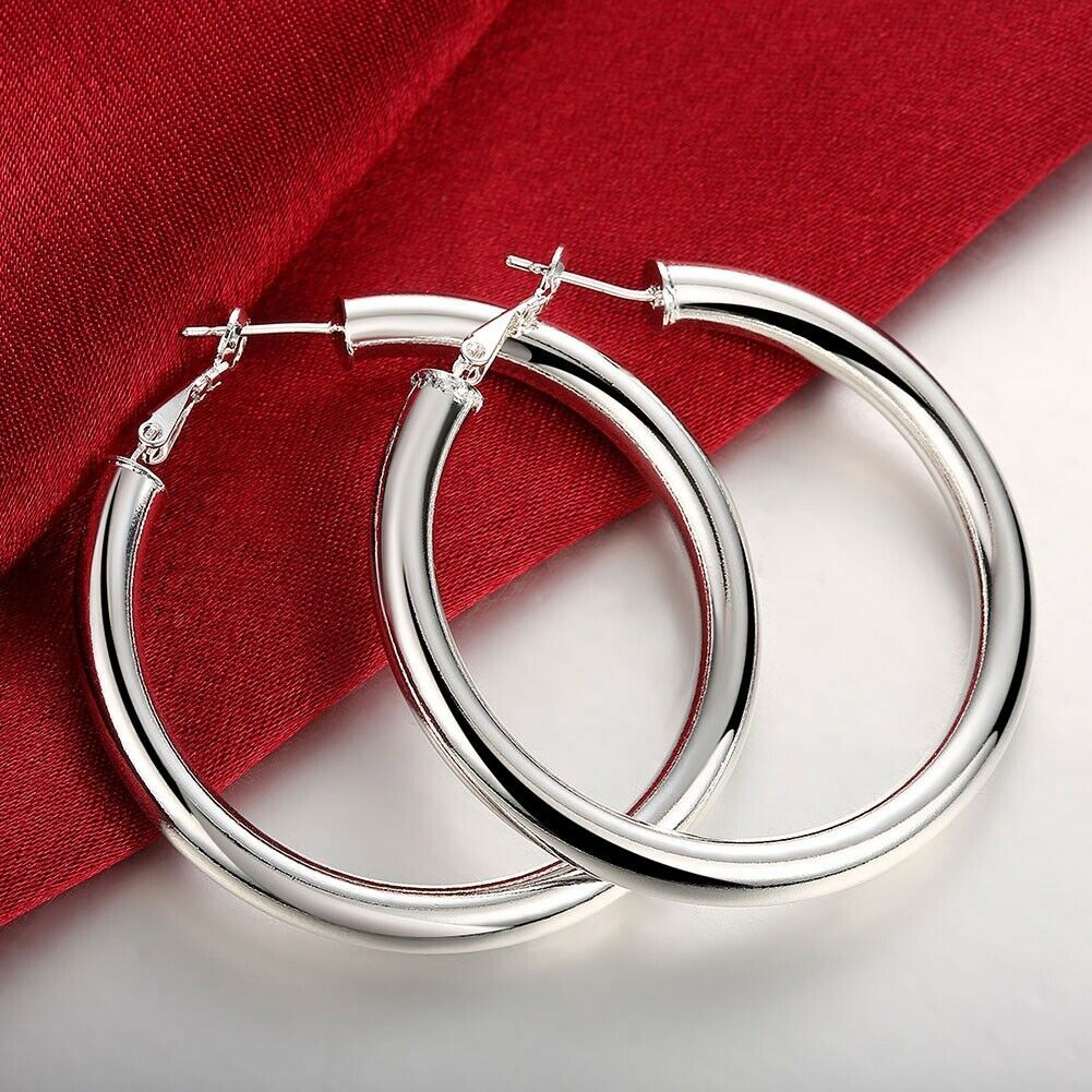 silver 50mm hoop earrings
