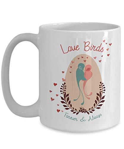 PixiDoodle Valentine's Day Love Birds Coffee Mug (15 oz, White)