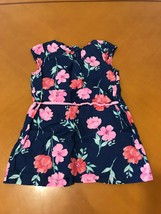Girls Kids Carter's Navy Pink Floral Sleeveless Dress Size 8 100% Cotton - $7.91