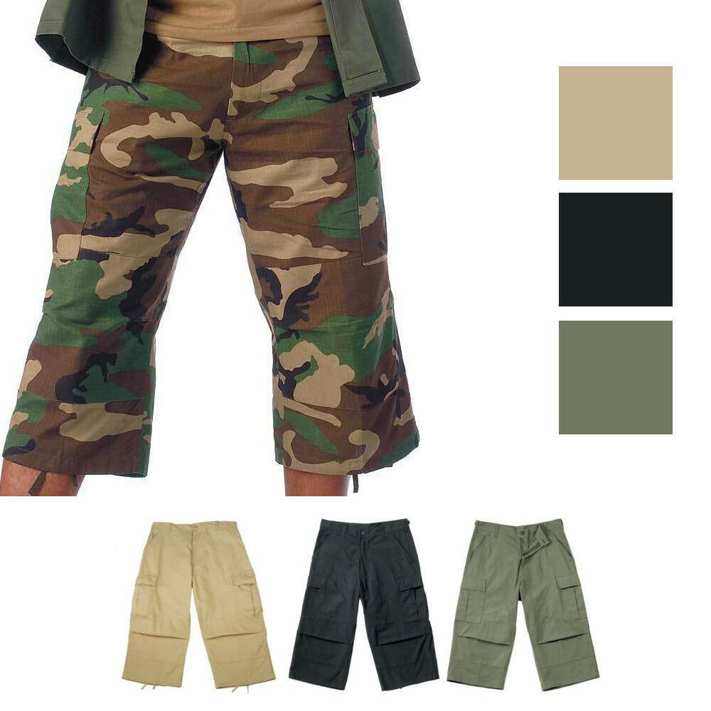 Camo Capris Long Cargo Shorts Military Army Fatigues Tactical 3/4 BDU ...