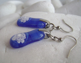 blue italian millefiori glass earrings,murano glass,handmade,surgical steel - $16.00