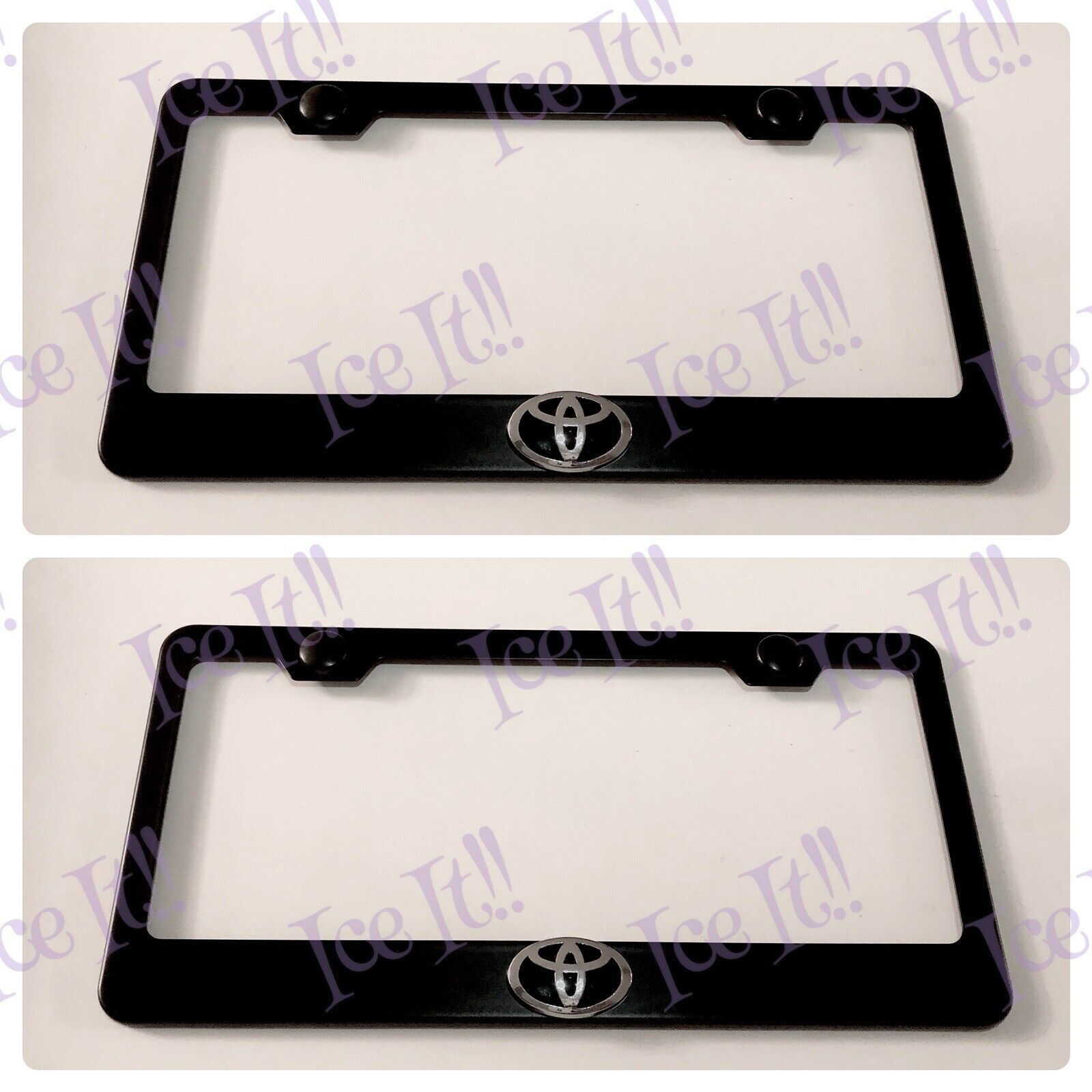 2X Toyota Logo Black Black Stainless Steel License Plate Frame