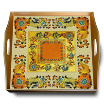 Tea serving tray - Traditional Italian Style with Flowers and Old Gold Leaves - $199.00