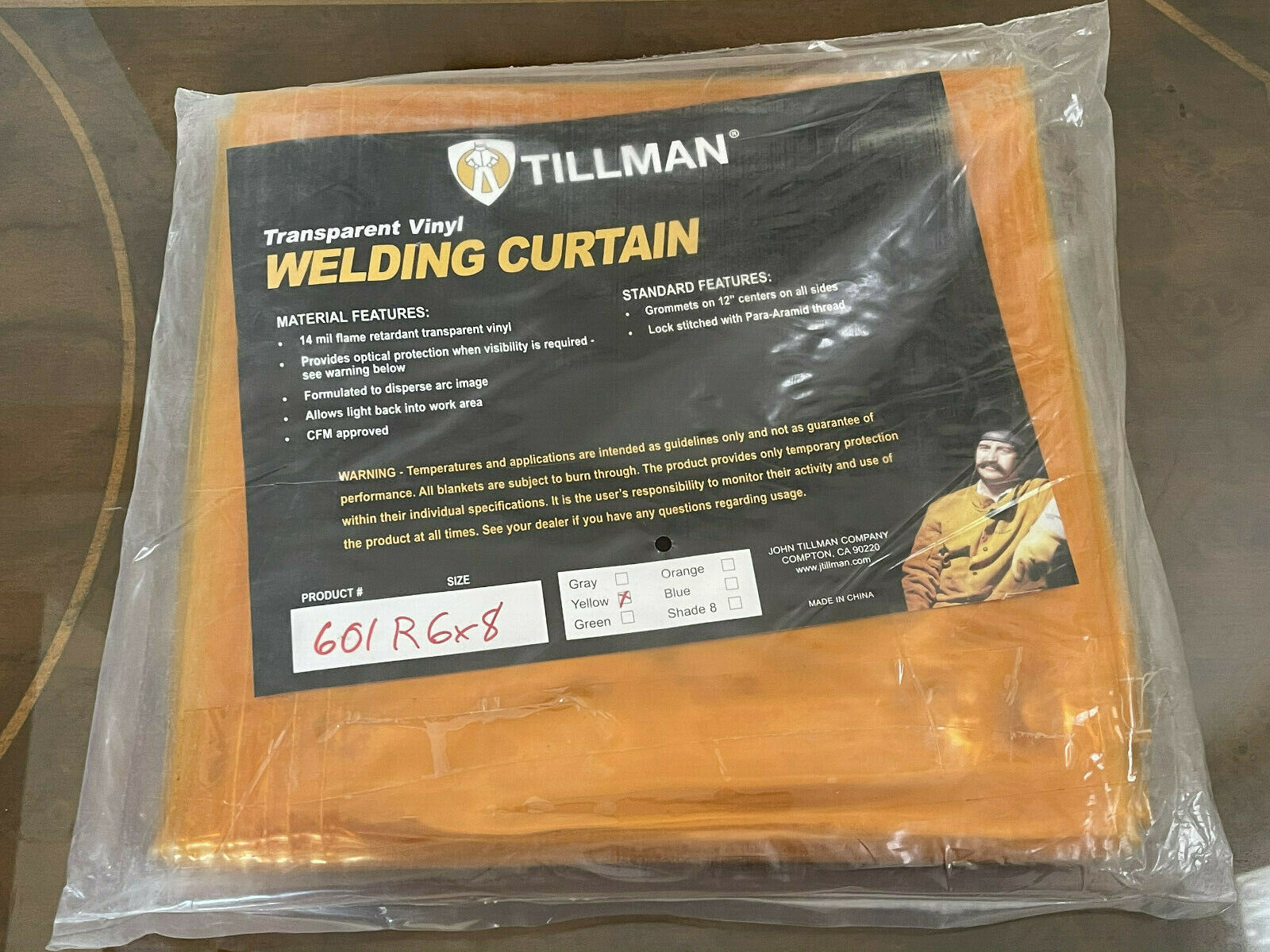 NEW Tillman 601R 6’ x 8’ Welding Curtain Grommets all Sides 6x8 ft Yellow/Orange