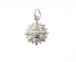 18K WHITE GOLD ROUNDED SMILING SUN PENDANT CHARM 22 MM SMOOTH MADE IN ITALY image 1