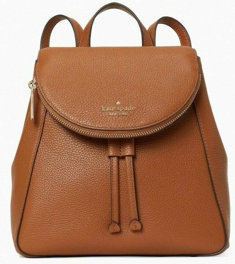 Kate Spade Leila Brown Pebbled Leather Flap Backpack WKR00327 NWT $359 Retail FS