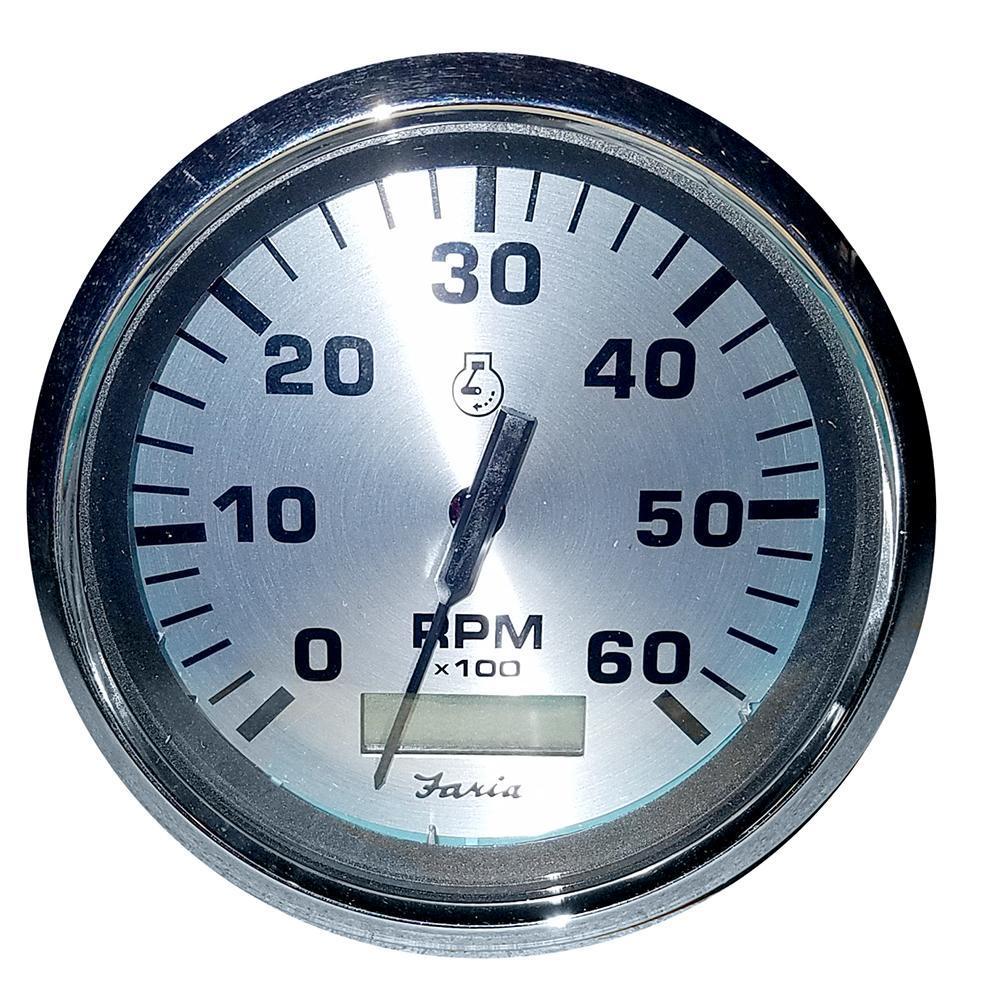 Faria 4 inch Spun Silver Tachometer wHourmeter 6000 RPM Gas
