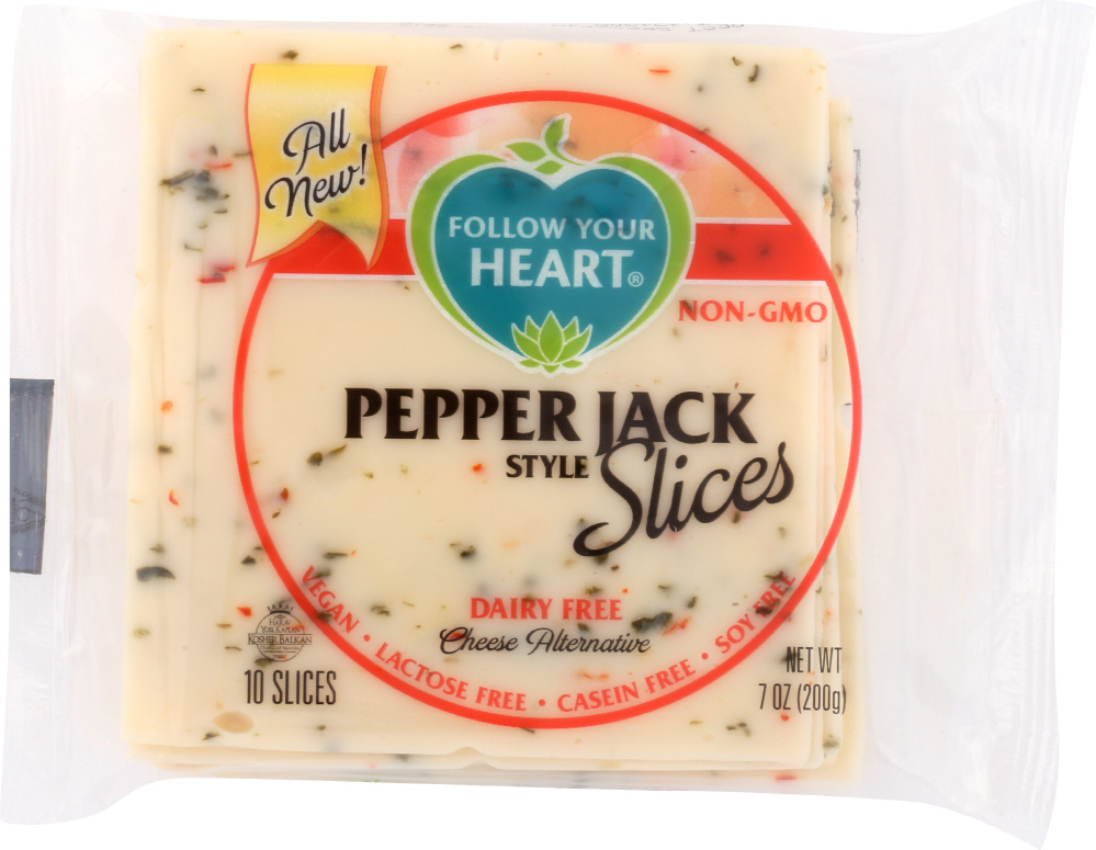 FOLLOW YOUR HEART Pepper Jack Style Cheese Alternative Slices, 7 oz (6