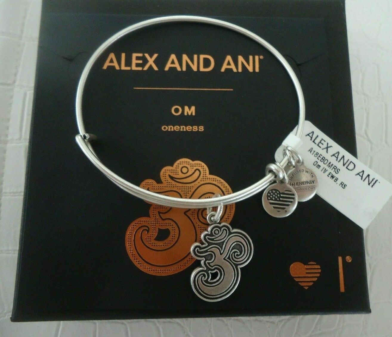 ALEX AND ANI OM IV Russian Silver Finish Charm Bangle Bracelet NWT mantra