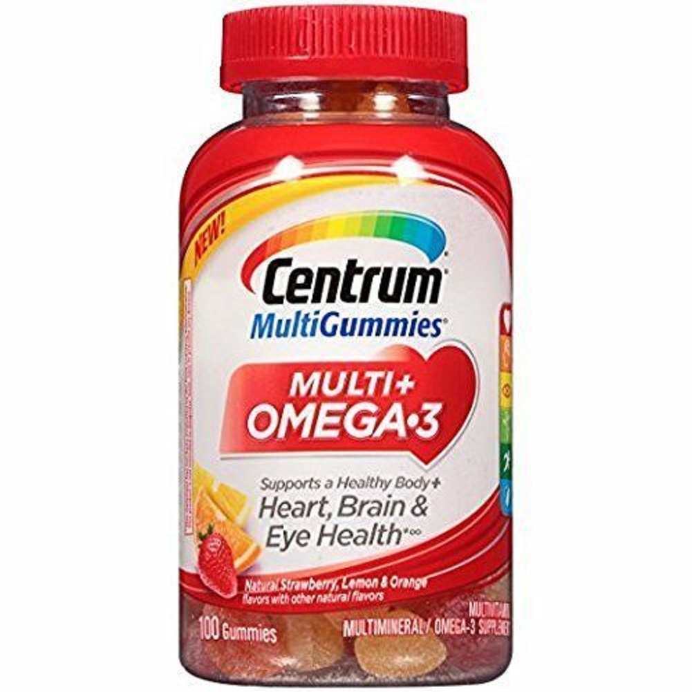 Centrum MultiGummies Multi + Omega-3 Multivitamin, Strawberry, Lemon, Orange,...