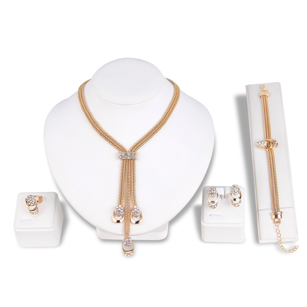 Dubai Gold Design Fringe Style Charm Bracelet Jewelry Wedding Jewelry Sets Rhine - $42.98
