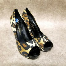 Jessica Simpson Womens Amanda X  Size 6.5 Brown Black Leopard Print Peep Toe 4.5 - $22.99