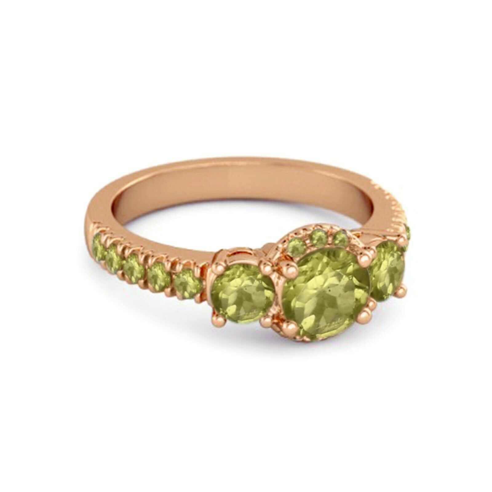 Three Stone 0.92 Cts Green Peridot Gemstone 9K Rose Gold Ring