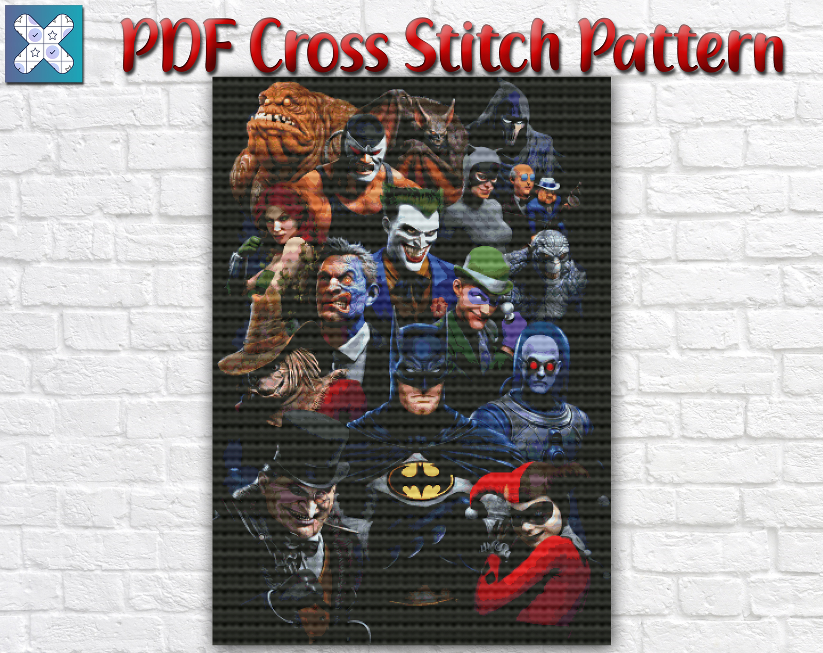 Joker Batman The Dark Knight Movie Harley Quinn Villain PDF Cross Stitch Pattern