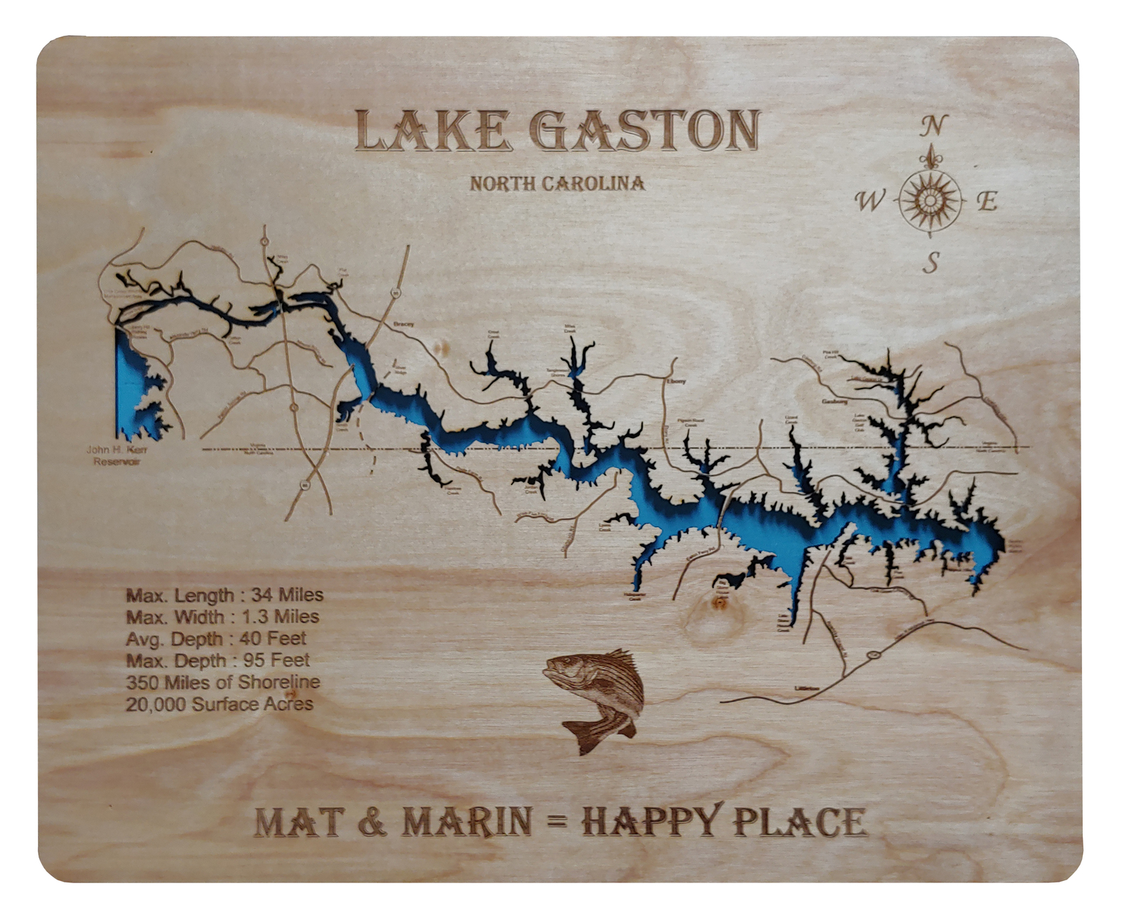 Wood Laser Cut Map of Lake Gaston, NC Topographical Engraved Map ...