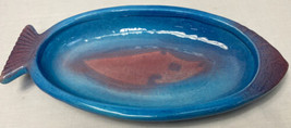 Art Pottery Oval Fish Dish Blue/Purple/Pink 11&quot; - $23.74