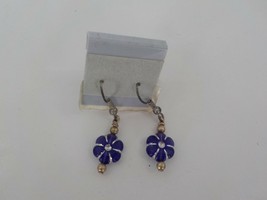 Purple Flower W/CENTER Stone Dangle Earring Fishhook Youth Tween Fashion Jewelry - $11.99