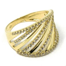 SOLID 18K YELLOW GOLD BAND RING, MULTI OBLIQUE WIRES, CUBIC ZIRCONIA image 1