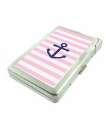 Anchor Pink Stripes Em1 Cigarette Case with Built in Lighter Metal Wallet - $17.95