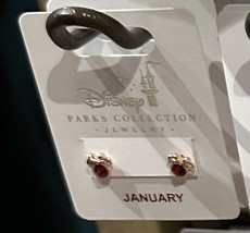 Disney Parks Minnie Mouse Faux Garnet January Birthstone Earrings Gold Color