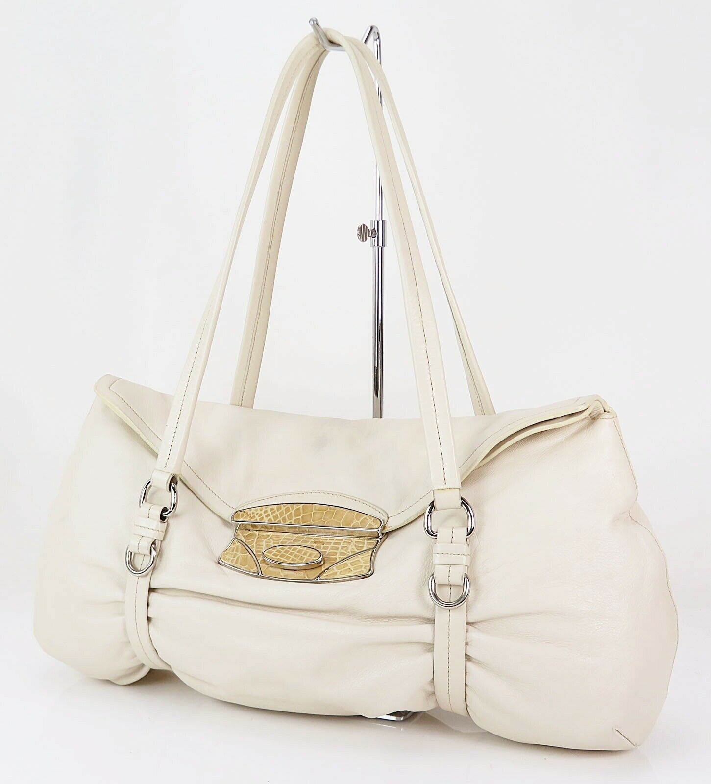 Authentic PRADA Off White Leather Tote Shoulder Bag Purse #33773 - Women&#39;s Bags & Handbags