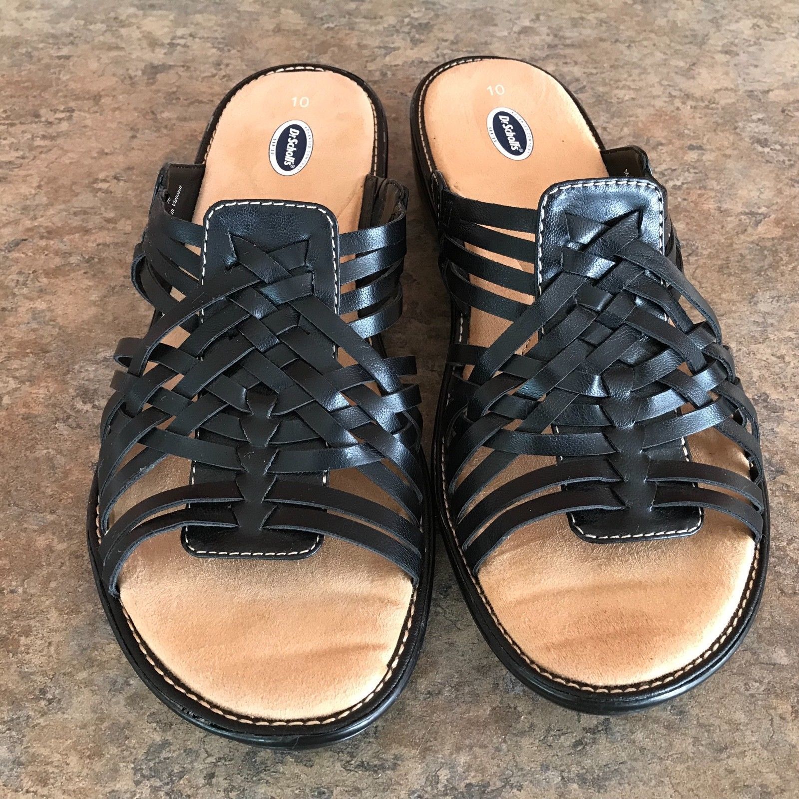 Dr.Scholls Size 10 Black Leather Woven Sandals Advanced Comfort Series ...