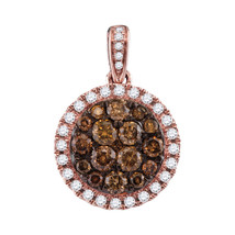 14kt Rose Gold Womens Round Brown Diamond Circle Cluster Pendant 1.00 Cttw - $1,119.00