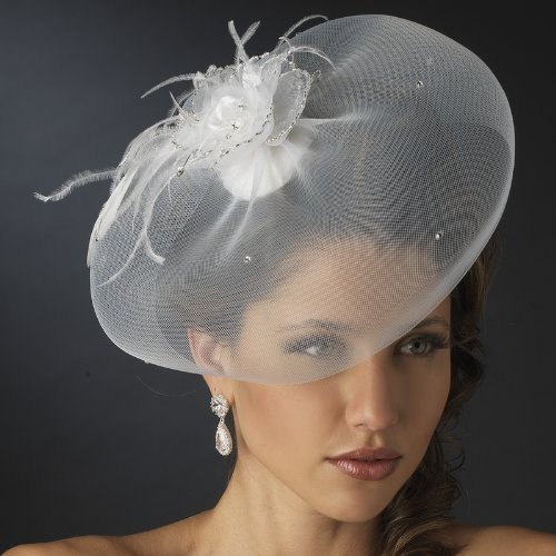 Chic Visor Bridal Cocktail Hat Comb & Wedding Veil Fascinator - White