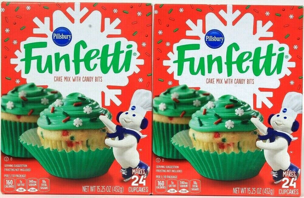 2 Boxes Pillsbury 15.25 Oz Funfetti Cake Mix With Candy Bits Makes 24