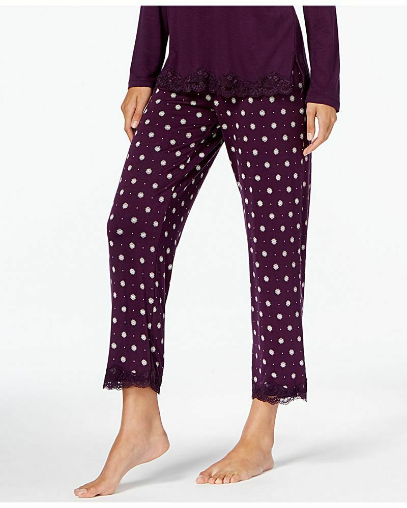 Alfani Womens Lace-Trim Printed Pajama Pants Fig Pin Dot - Sleepwear ...
