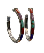 Sterling Silver Earrings Inlaid Turquoise Lapis Southwestern 925 - $65.41