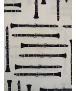 3/4 yd Music/clarinet woodwind instruments on ivory quilt fabric -free s... - $16.00