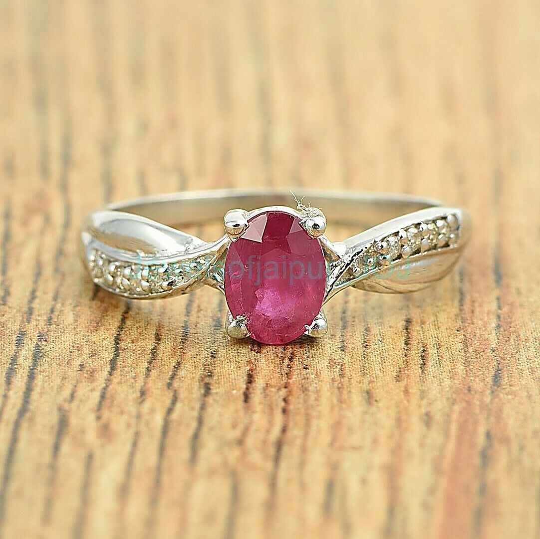 Natural Oval Cut Ruby Gemstone Ring 925 Sterling Silver Fine Jewelry Size US 4-8