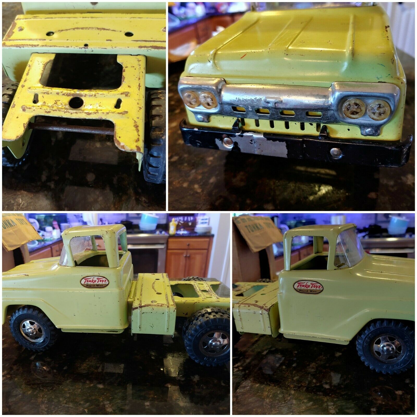 Vintage 1960 125 Tonka Lowboy Truck & Trailer W/ Bulldozer Lime & Orig