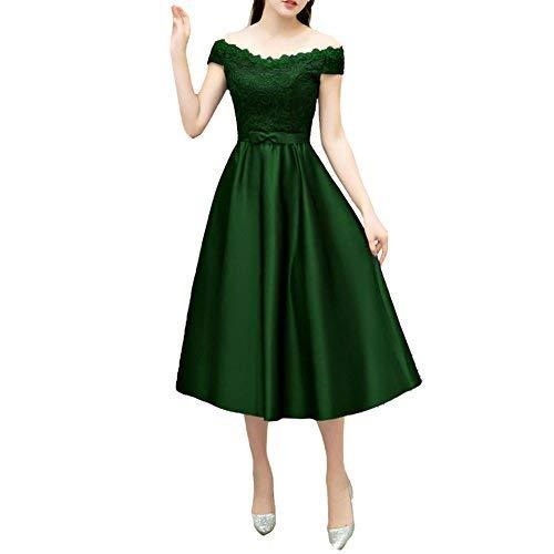 Satin and Lace Short Tea Length Prom Dresses Homecoming Emerald Green US 4