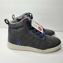 New Navy Gray Sneakers Boys Size 4 Side Zipper Shoelaces - $16.82