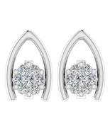 14k white solid gold 0.15CT Genuine Certifed DIAMOND Floral Stud earrings - $675.77