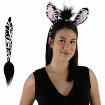 Zebra Ears & Tail Set Plush Animal Kit Unisex Halloween Costume Accessory - £10.99 GBP