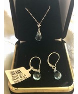 14K White Gold Blue Topaz Necklace Pendant Earring Set - $495.00